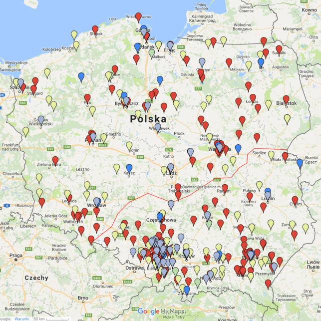 mapa bractw szkaplerznych w Polsce